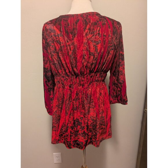 Red & Black Crushed Velvet APT.9 Womens XL blouse Goth Romantic boho - Picture 2 of 4